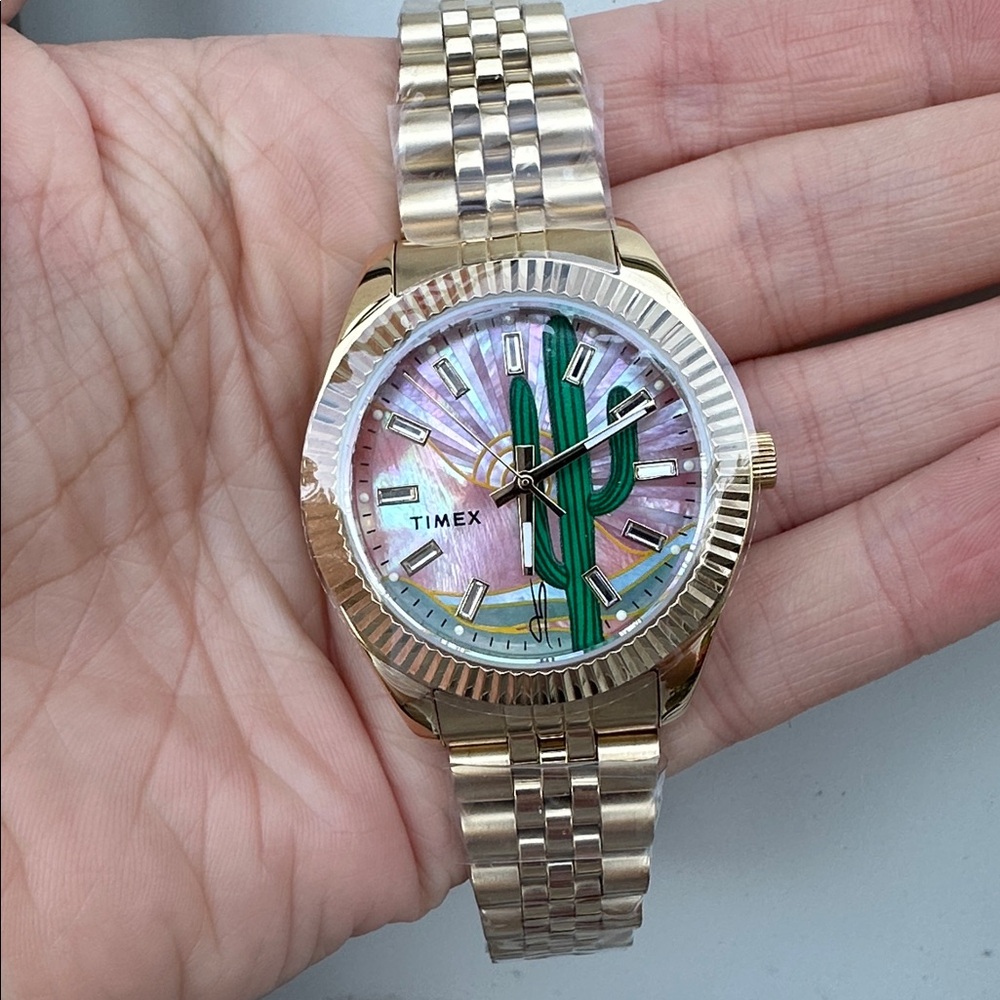 Jacquie Aiche Gold Tone Watch with Pink and Green Dial - Picture 4 of 8